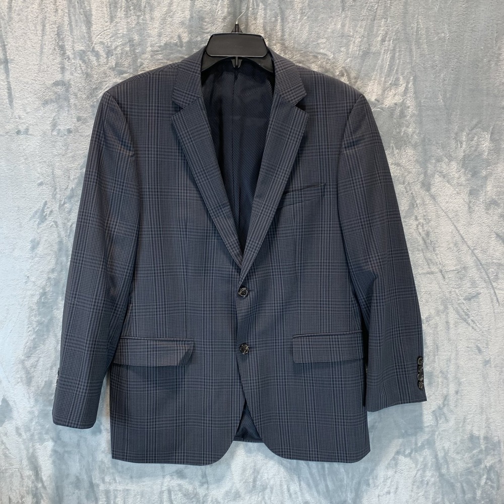 Boss Men's Blazer 40S Sport Coat Blue Plaid Tailored Fit Wool Office Career